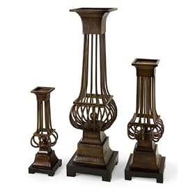 Set of 3 Carolyn Kinder Distressed European-Style Pedestal Candleholders by CC Home Furnishings