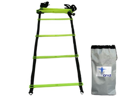 Cintz 15 Ft adjustable speed agility ladder with flat rungs and Ladder Organizer in a carry bag
