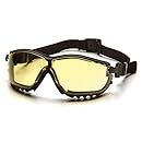 Pyramex V2G Safety Glasses, Black Frame/Amber Anti-Fog Lens