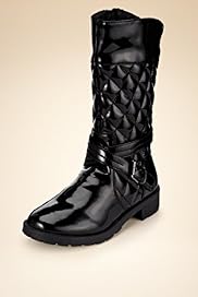 Round Toe Buckle Strap Quilted Boots