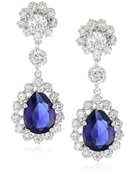 CZ by Kenneth Jay Lane Rhodium-Plated Framed Blue Pear Drop Cubic Zirconia Earrings