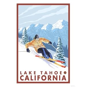 Downhhill Snow Skier, Lake Tahoe, California Giclee Poster Print