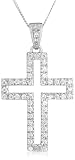 9Ct White Gold Open Cubic Zirconia Cross + Chain (Adjustable) 16-18