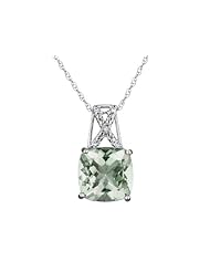 Green Amethyst Pendant Necklace with Diamonds 4.3 Carat in Sterling Silver with Chain