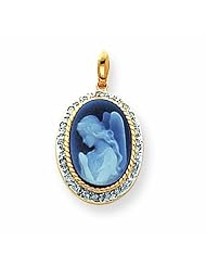 0.1 Carat 14K Gold .1ct Complete Diamond 10x14mm Guardian Angel Agate Cameo Pendant
