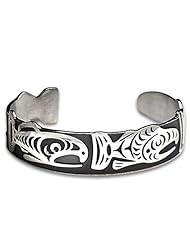 Sterling Silver Streaming Salmon Northwest Coast Native American Bracelet. Made in USA.