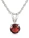 Sterling Silver 6mm Round Garnet Pendant w/ Light Rope Chain, 18"