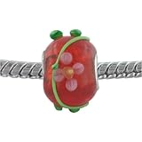 Pugster Flowers On Red European Beads Bracelet by Pugster
