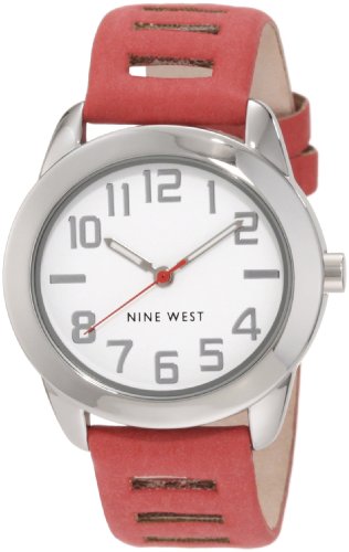 Nine West Women's NW/1279WTCO Strap Red Strap Silver-Tone Easy to Read Watch