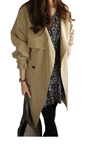 レディース 　さっくり　大人可愛い　春のミリタリー系トレンチコート　　チェニック丈　今年の流行コートで2色使用：スモーキィベージュ・ベージュ　人気のコート　　『限定・巾着袋付き』