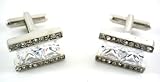 Stacy Adams Silver Rectangle Large CZ Cufflinks w/Gift Box