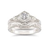 Vintage White Topaz Floral Ring Bridal Set in .925 Sterling Silver