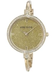 Anne Klein Womens AK/1490PVGB Swarovski Crystal Accented Gold-Tone Thin Bangle Watch
