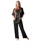 Women's Classic 100% Silk Pajamas Set with Contrast Piping