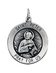 18.00 Mm Sterling Silver St. Peter Medal W/ 18 Inch Chain