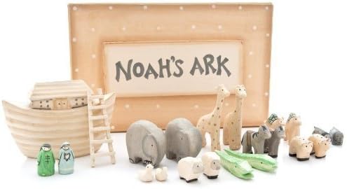 New Noahs Ark Gift Boxed Set Hand Carved & Painted Christening New Baby Gift by East of India