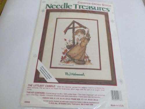 The Littlest Candle M. J. Hummel ... Counted Cross Stitch Kit ... Contains Design for #14 100$ Cotton Aida, "The Color Organizer" with presorted 100% Cotton Floss, Needle, Directions -- Instrucciones en Espanol, Explications en Francais, Deutsche Anleitung
