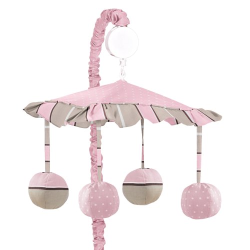 Sweet Jojo Designs Musical Baby Crib Mobile - Pink and Brown Modern Polka Dots