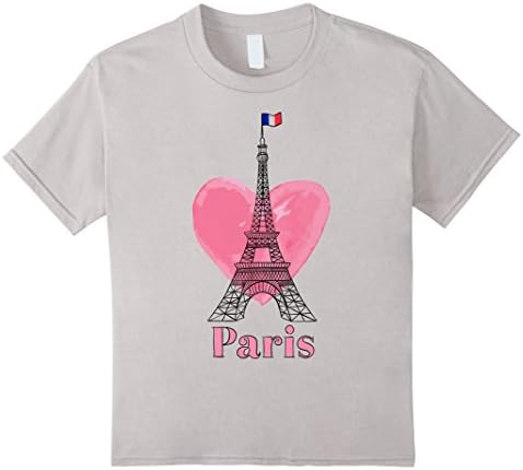 Kids Love Paris t shirt, France Flag &amp; Heart tshirt 10 Silver