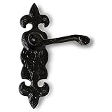 Premier Fleur De Lys Lever on Plate Door Handle Pair in Black Antique Finish Latch by Excel Hardware