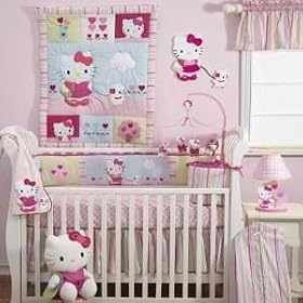 Lambs & Ivy Bedtime Originals Hello Kitty and Puppy 4-Piece Baby Crib Bedding Set, Pink