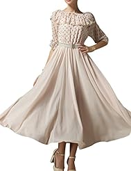 Summer Floral Print Elbow Length Sleeves Ruched  Chiffon  Dress With a Bow(s)