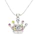 Gorgeous Multi-Colored Crystal Tiara Crown Charm Necklace Silver Tone