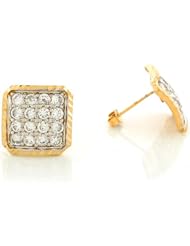 10k Two Toned Real Gold White CZ Cluster 1.59cm Square Post Earrings