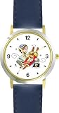 Bar Mitzvah Boy Holding Torah Judaica Jewish Theme - WATCHBUDDY&reg; DELUXE TWO-TONE THEME WATCH - Arabic Numbers - Blue Leather Strap-Size-Large ( Men's Size or Jumbo Women's Size )