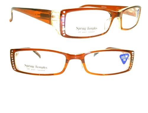 Brown Crystal Rhinestone Reading Glasses +2.50