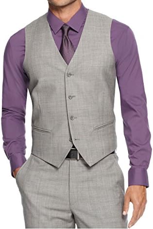 ALFANI Men's Slim Fit Wool Vest Waistcoat Gray Sharkskin Black/White, Size 38R