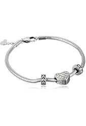 Disney Beads Stainless Steel Charm Bracelet Starter with Bead Charm and Two Stoppers