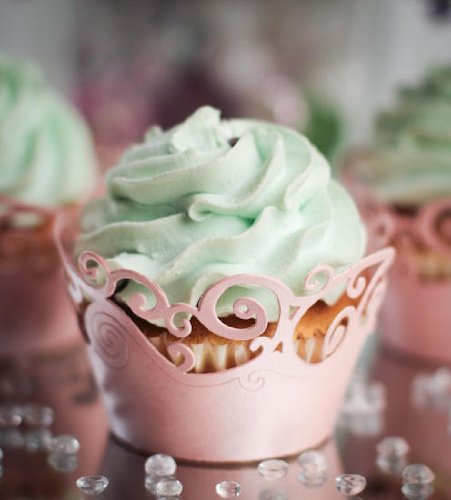 Elegant Pink Laser Cut Filigree Swirled Design Cupcake Wraps for Weddings, Parties, and Celebrating- Package of 12