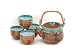 5-pc Japanese Tea Set - Brown & Green with Black Japanese Characters