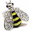 Crystal & Enamel Yellow & Black Stripe Bumble Bee Stretch Ring - Silver Rhodium Plating