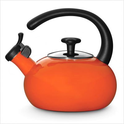 Porcelain Enamel 1.5 Qt. Whistling Teakettle in Orange Porcelain Enamel 1.5 Qt. Whistling Teakettle in Orange