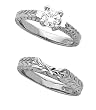 14K White Gold Hand-Engraved Diamond Solitaire Wedding Set - 0.50 Ct.