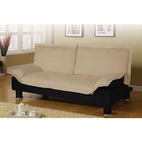 Futon Sofa Bed in Beige Microfiber