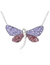 Sterling Silver Light and Dark Purple Crystal Butterfly Pendant Necklace, 18"
