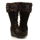 Brown Furry Wedge Winter Knee Boots Women---Vegan Friendly!