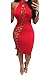 Merry21 Womem's Halter Criss Cross Bandage Hollow Out Cut Out Midi Dress Red S