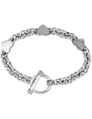 Sterling Silver Triple Solid Heart Rolo Link Bracelet sizes 8, 8.5 & 9 inch