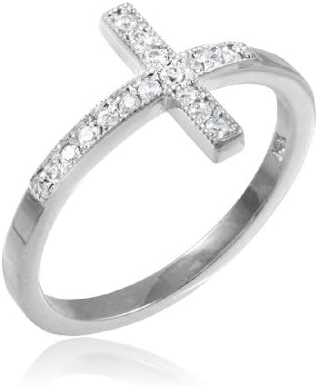 925 Sterling Silver Pave CZ Sideways Cross Ring
