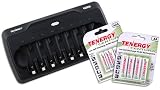Combo: Tenergy TN157 8-Cells Fast Battery Charger + 1 Card AA & 1 Card AAA Tenergy Centura Low Self-Discharge NiMH Rechargeable Batteries