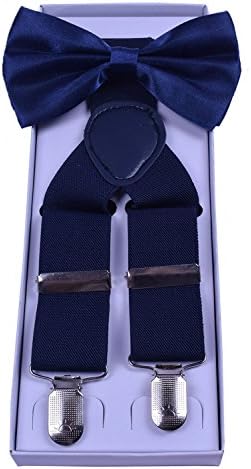 SUNNY OECAN Bow Tie and Suspenders Set Adjustable with Gift Box Navy