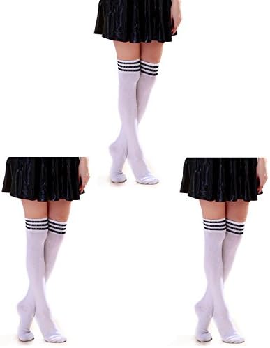 HDE 3 Pack Womens Over-Knee Thigh High Athletic Soccer Sports Fashion Tube Socks (White)