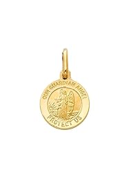 14K Yellow Gold Small Religious Our Guardian Angel Medal Charm Pendant