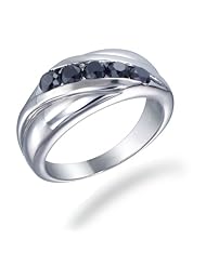 1.50 CT Mens 5 Stone Black Diamond Ring in Sterling Silver Satin Finish (Available In Sizes 7 - 12)