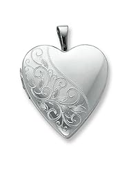 Sterling Silver 20mm Swirl & Polished Heart Locket