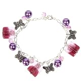 Bracelet Square Glass Beads and Butterflies Pink Plum